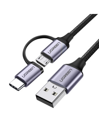 Cabo Adaptador USB-A para Micro USB/USB-C Preto com 1 Metro 30875