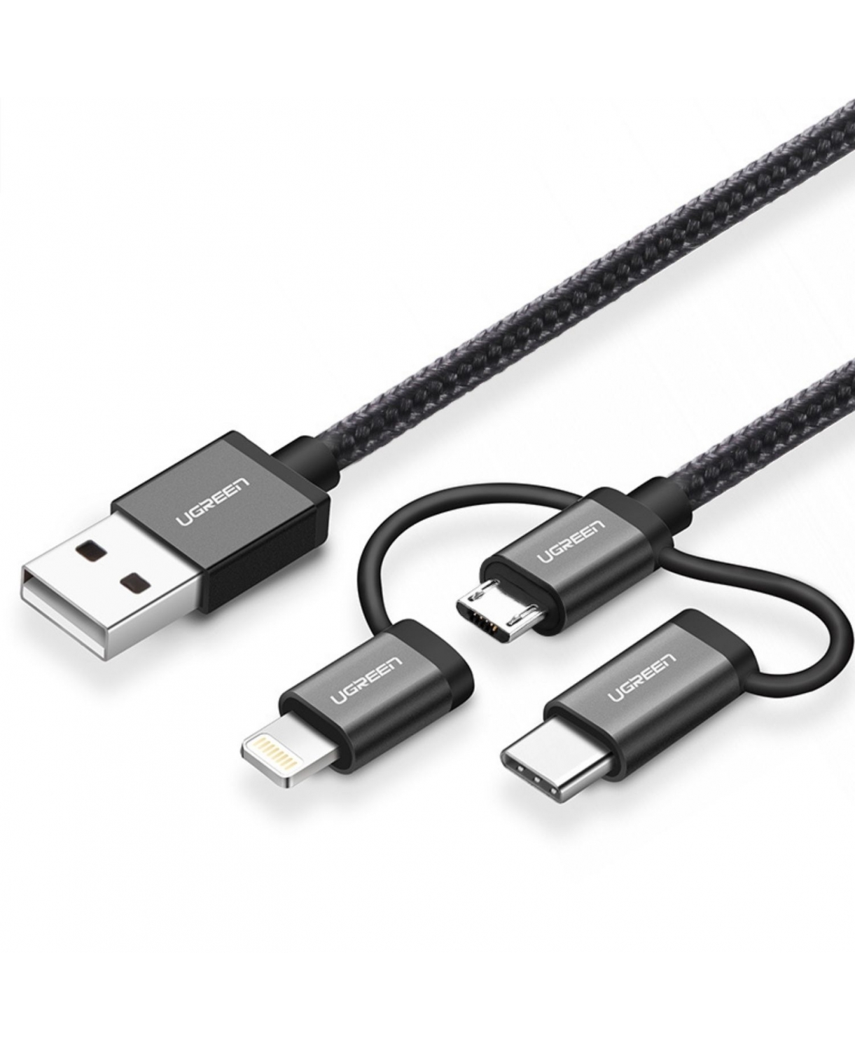 CABO ADAPTADOR USB-A PARA MICRO USB+USB-C+LIGHTNING PT 1M